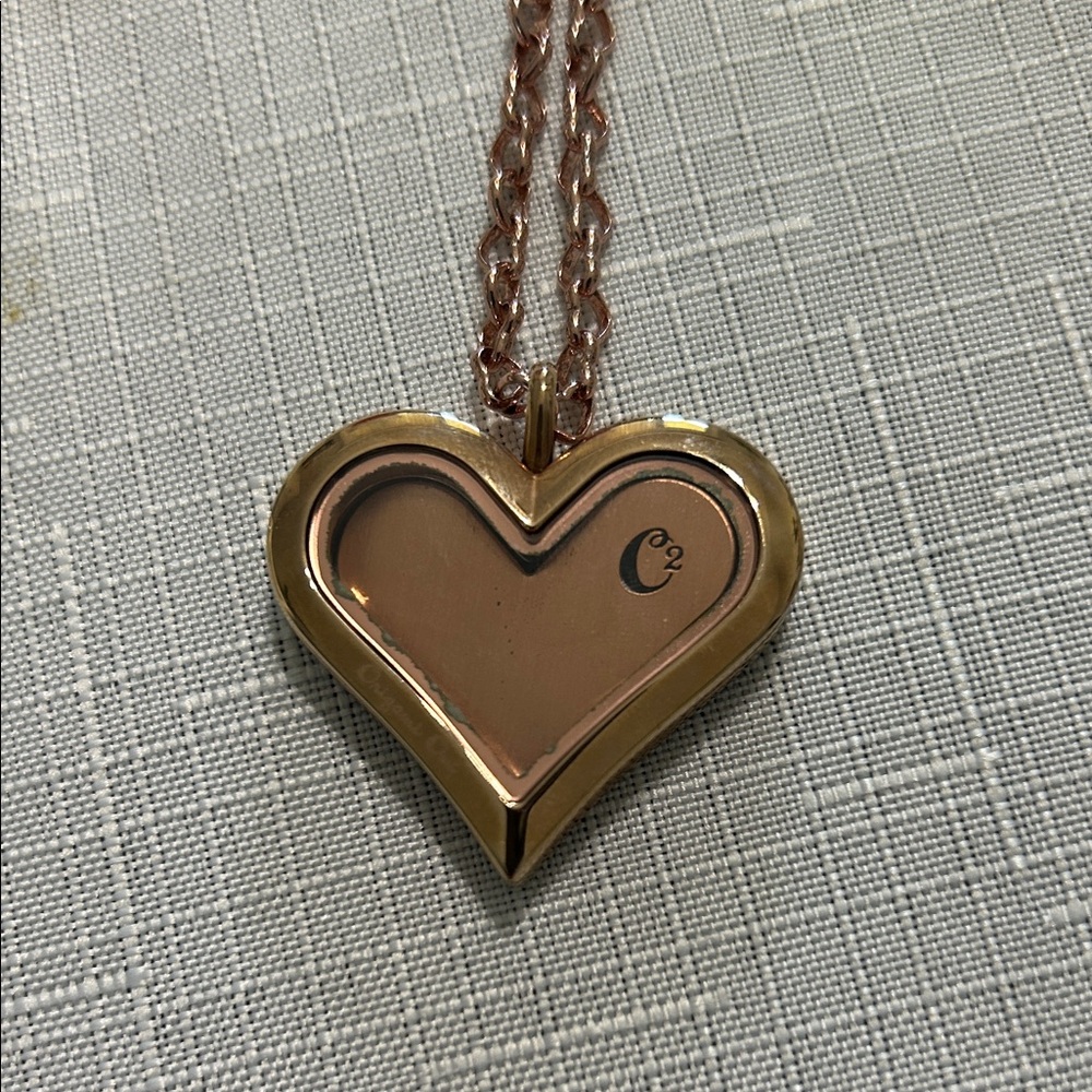 Origami Owl Rose Gold Crystal Heart Locket Pendant Necklace - Picture 4 of 6